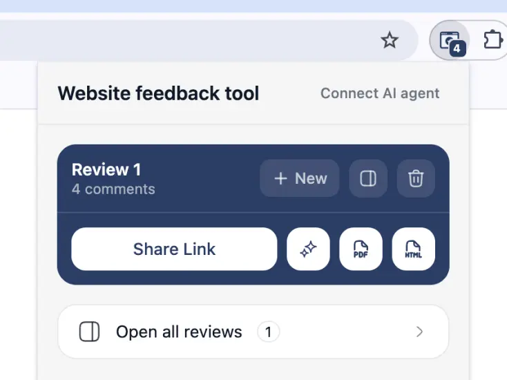 Sharing a review as a link, file, or to an AI agent